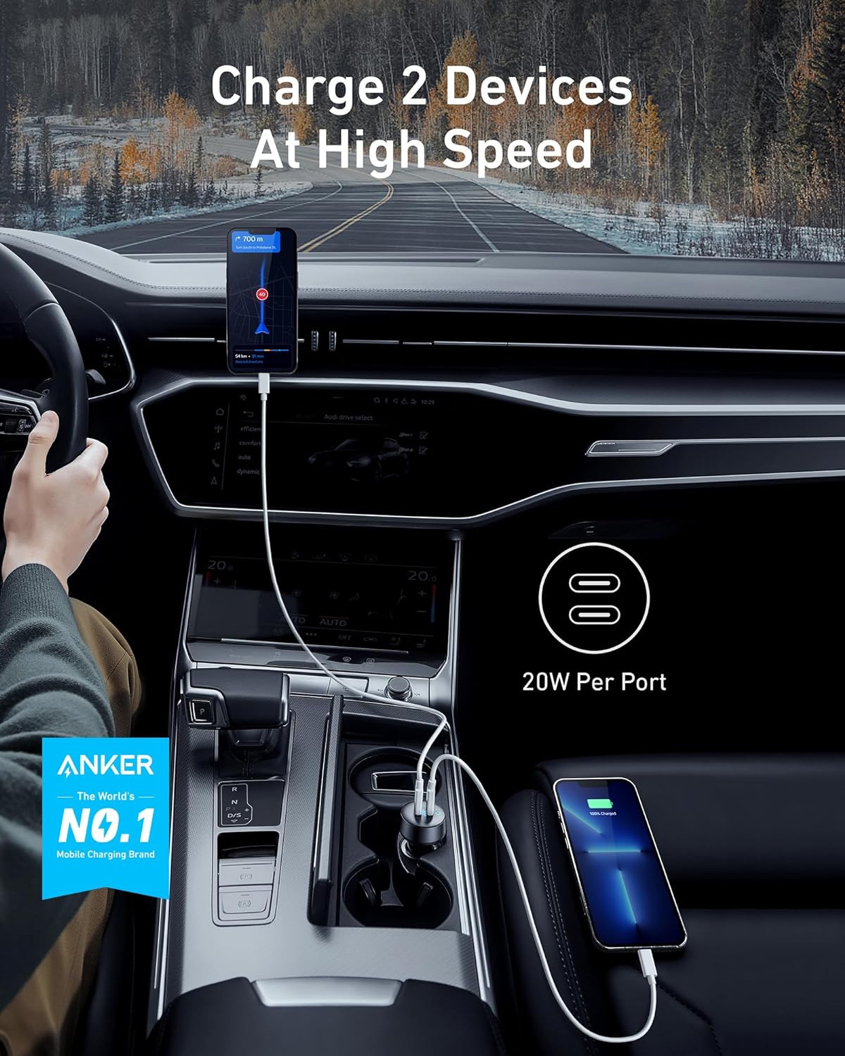 Type 2 Charger - Автомобильное зарядное устройство Anker USB-C, 40